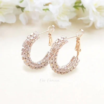 Handmade beaded hoop earrings by Fae Fancies in gold AB, 22 mm hoops, jolly collection, product image