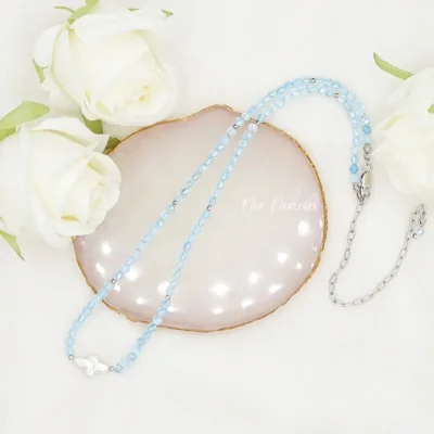 Irregular pearl and aquamarine choker necklace by Fae Fancies, Wispy Collection, product image