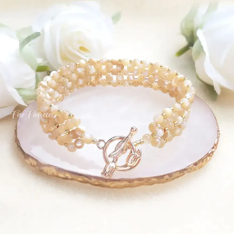 Handmade Mother of Pearl beaded bracelet by Fae Fancies, Radiant Collection, natural gemstones, beige, product image